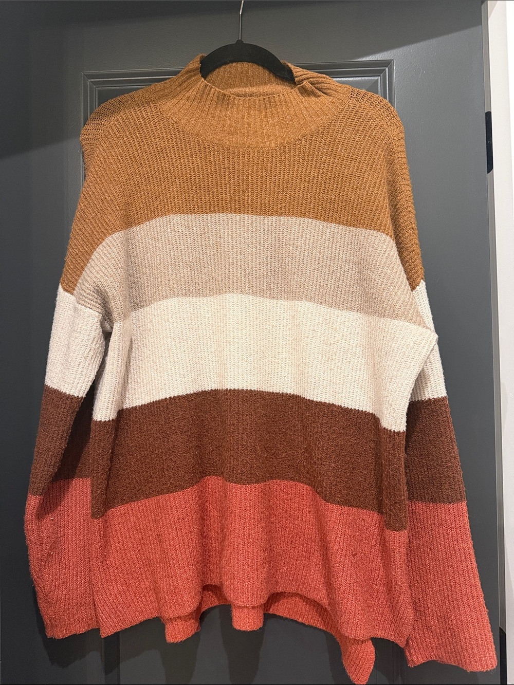 Olive + Oak Striped Cozy Knit Sweater - Multi Brown & Coral